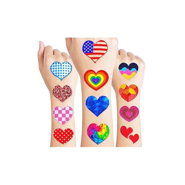 Heart Temporary Tattoos - Valentine 96PCS Love Themed Stickers for Kids Birthday Party Supplies, Decorations, Favors, and Prizes Cute Gifts Boys Girls