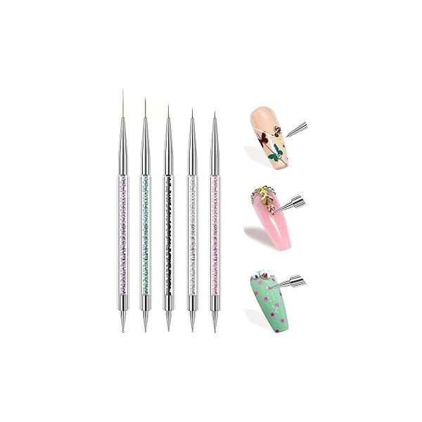 Makartt Nail Art Brushes: 5PCS Double-ended Dotting Pen Design Brushes Multifunctional Tools Kit Including Liner Brush and Pens for UV Gel Home Salon Use