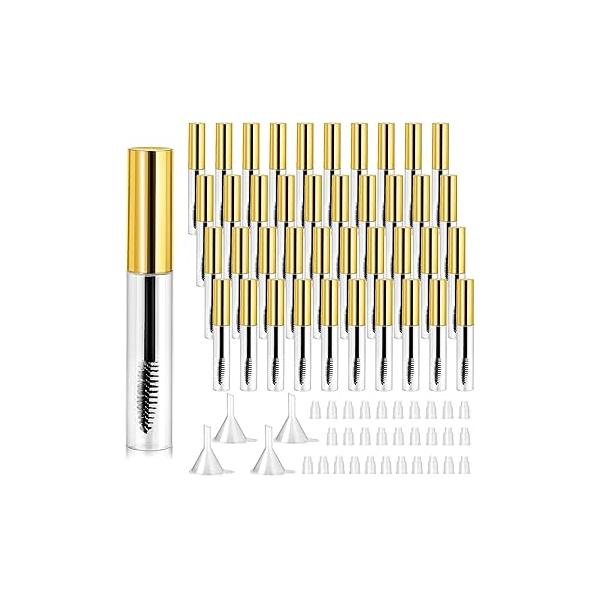 40 Pieces 10 ml Empty Mascara Tubes Eyelash Wand Refillable Clear Bottles Cream Container Bottle with 4 Transparent Funnels Transferring Castor Oil for DIY Cosmetics (Black)
