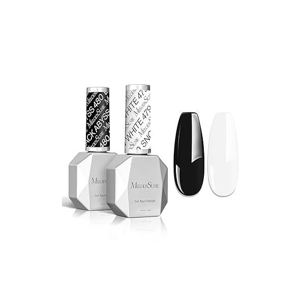 MelodySusie Thick Gel Nail Polish Set- 2 Pcs 15ML Black & White Set Soak Off UV LED Christmas Gift for Women Art Manicure Salon DIY Design Decoration at Home