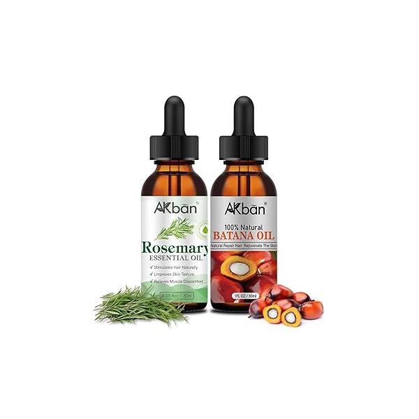 Rosemary Oil & Raw Batana for Hair Growth Organic Promotes Thickness, Pure and Natural Scalp, 1 fl oz + 1fl