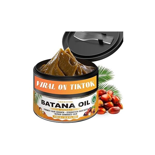 Batana Oil for Hair Growth, 100% Unrefined, Organic and Natural Dr Sebi Raw Men Women, Prevents Loss, Eliminate Frizzy, Damaged Split Ends, 3.5 Oz