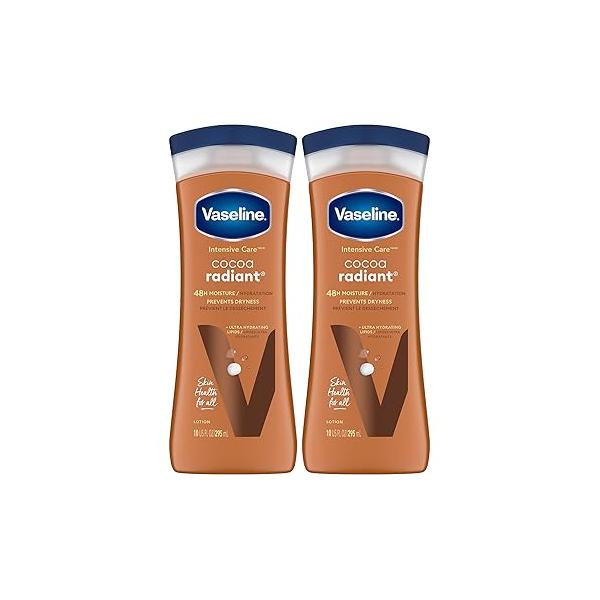Vaseline Cocoa Radiant 2-Pack - Intensive Care Moisturizing Hand and Body Lotion with Ultra-Hydrating Lipids, Pure Butter, 10 Oz Ea