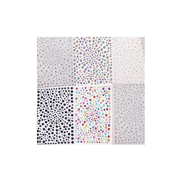Rhinestone Face Gems 3/4/5/6mm Clear+Colorful Crystal Eye Jewel Mermaid Bindis,Self Adhesive Rainbow Makeup Diamonds for Women Nail Art Decorations, 6-Pack