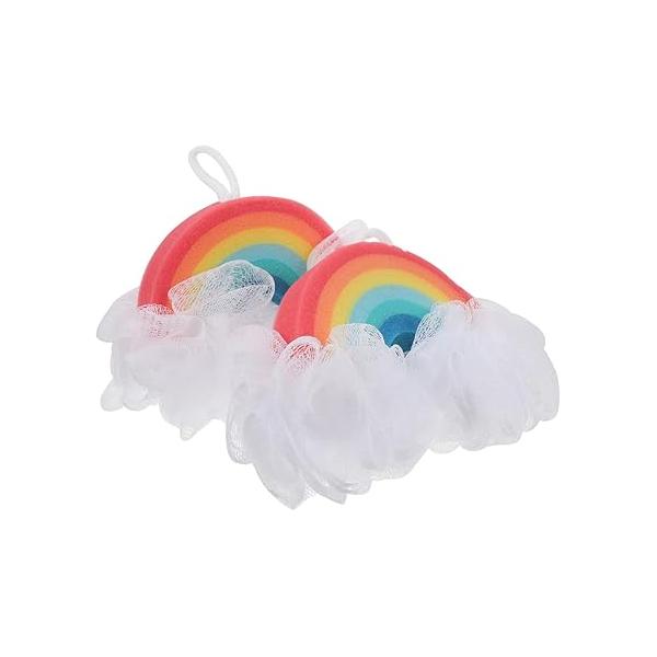 Beaupretty 2pcs Rainbow Shower Sponge Exfoliating Bath Scrubber for Boy Girl Bright Design Fun Soft Body Gentle Exfoliation