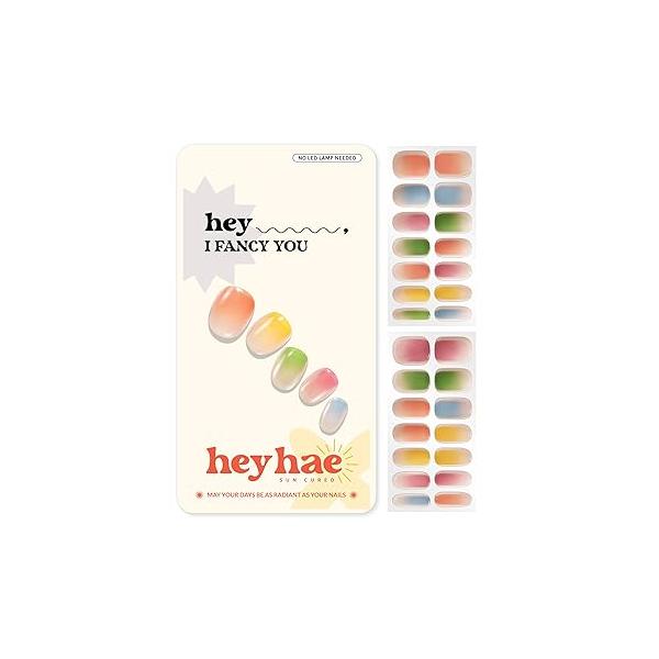 Semi Cured Gel Nail Strips | No LED Lamp Needed Glitter, Purple, Spring Easy Apply & Remove, Salon Quality |Includes 28 Strips, 1 Prep Pads, File Wooden stick - Hey, 7 A.M. Tomorrow?