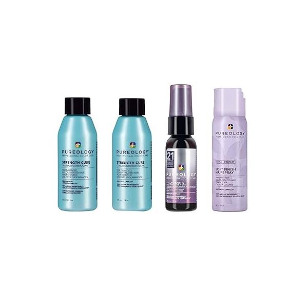 Pureology Strength Cure Travel Size Bundle For Damaged, Color Treated Hair - Strengthens and Protects from Damage, Sulfate-Free & Vegan