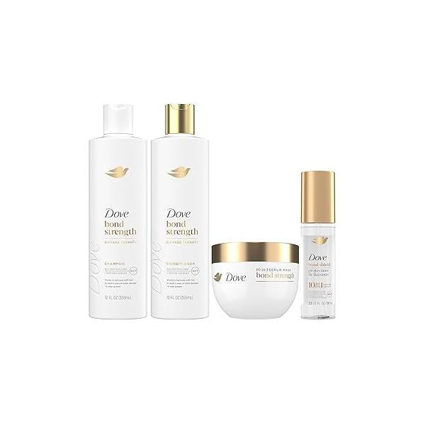 Dove Bond Strength, Damage Therapy System - Shampoo, Conditioner, 10-in-1 Shield Serum & Peptide Mask, Hair Repair Treatment, Anti-Frizz (4 Piece Set)