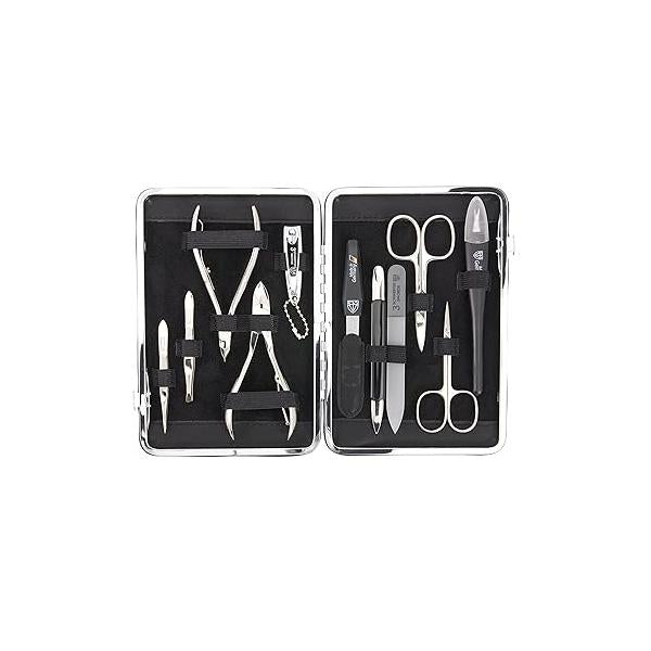 3 Swords Germany - brand quality 11 piece manicure pedicure grooming kit set for professional finger & toe nail care scissors clipper red genuine leather case in gift box, Made