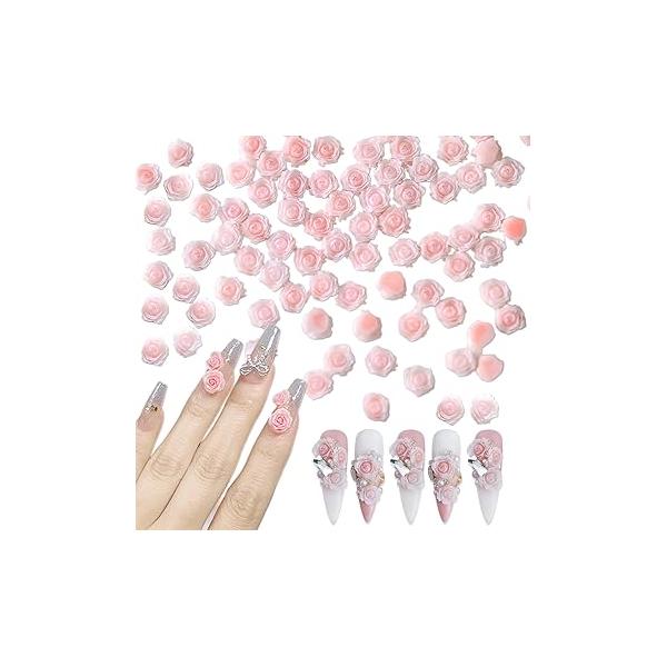 200 Pcs Flower Nail Charms 3D Roses Nails Design Mixed Size Resin for Women and Girls Wedding Party Birthday Manicure DIY Decoration