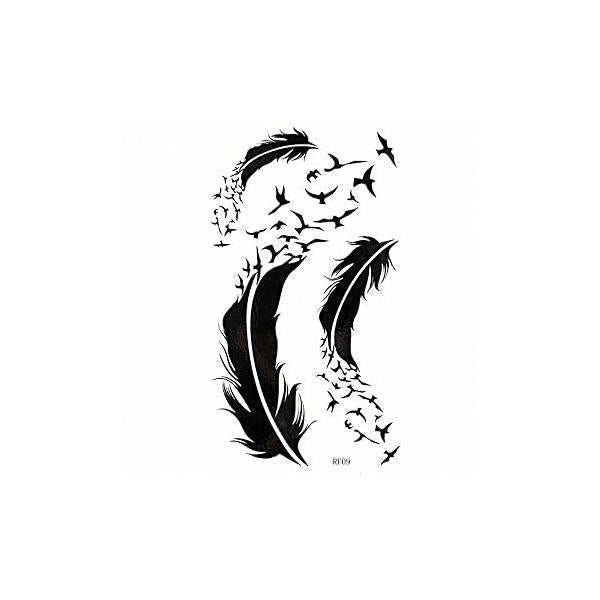 MapofBeauty Black Feather and Bird Temporary Waterproof Tattoo Body Art Sticker (2 pcs/lot)