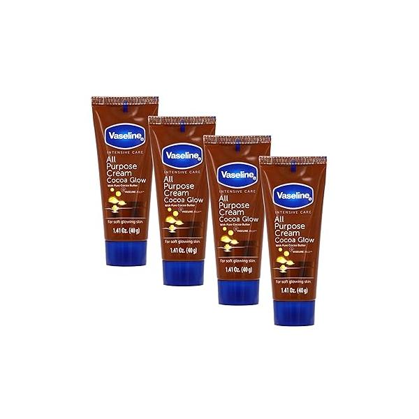 Vaseline All Purpose Cream Cocoa Glow, with Pure Butter, 4-Pack, 1.41 FL Oz Each, 4 Tubes
