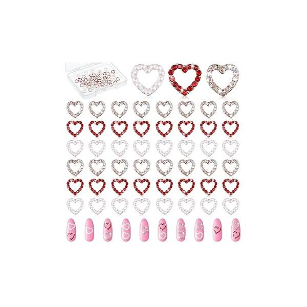 36 Pcs Heart Nail Charms for Art, 3D Rhinestone Decals Silver Crystal Diamond Alloy Gems Decorations Women Valentine's Decoration