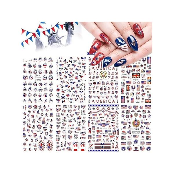 8 Sheets 4th of July Nail Art Stickers Patriotic Designer Decals American Independence Day I Love America Self-Adhesive Holiday for Women Girls Decoration Suppliers