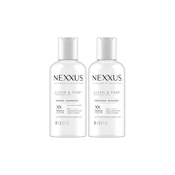 Nexxus Travel Shampoo and Conditioner, Clean & Pure - Hair Products with Elastin Protein Marine Minerals, Sulfate-Free, 3 Oz Ea