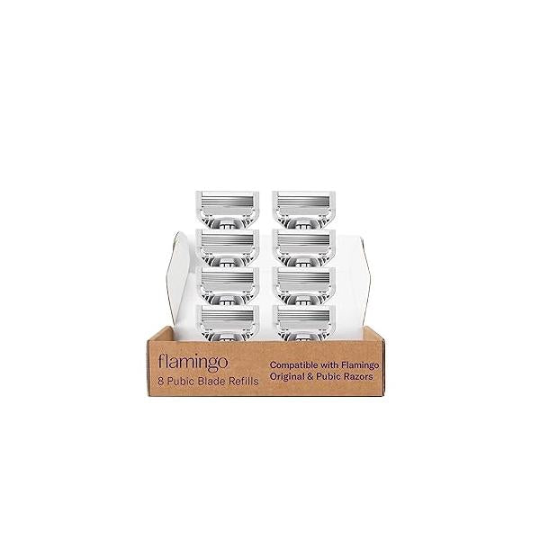 Flamingo Pubic Women's Razor Refill Cartridges, 8 Razors for Shaving Bikini Line