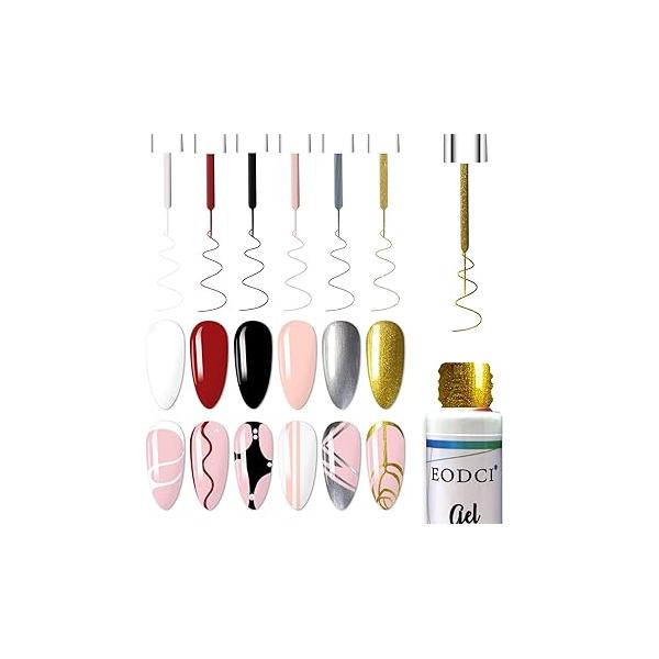 Nail Art Liner Set 6 Pcs Black White Red Gold Silver Glitters Colors Paint Swirl Built Thin Brush in Bottle Soak off Led Lamp Gel Polish Manicure Kits