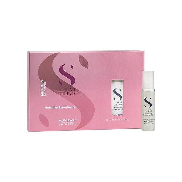 Alfaparf Milano Semi Di Lino Moisture Nutritive Essential Hair Oil - Professional Treatment to Protect & Prolong Color Treated Sulfate + Paraben Free (6 Vials 13ml / 0.44 fl. oz)