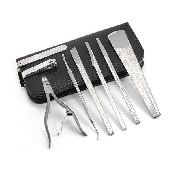 Nail Clipper,Heavy Duty Ingrown Podiatrist Toenail Tool Kit,Stainless Steel Long Handle Cosmetic Pedicure Set for and Thick Nails Callus 8Piece