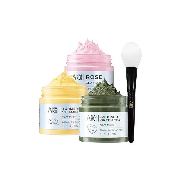 ANAI RUI Turmeric Clay Mask - Green Tea Dead Sea Minerals Mud Mask, Spa Facial Set, Face Gift Set 2.5 oz each