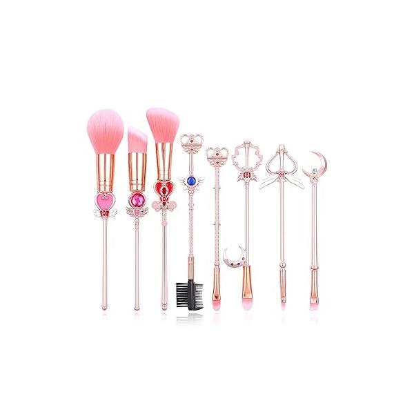 Anime Moon Makeup Brushes, Pink Magic Wand Metal Handle, Professional Eye/Face/Lip Brushes Tool Sets & Kits Cosplay, Valentine/Halloween/Christmas Gifts