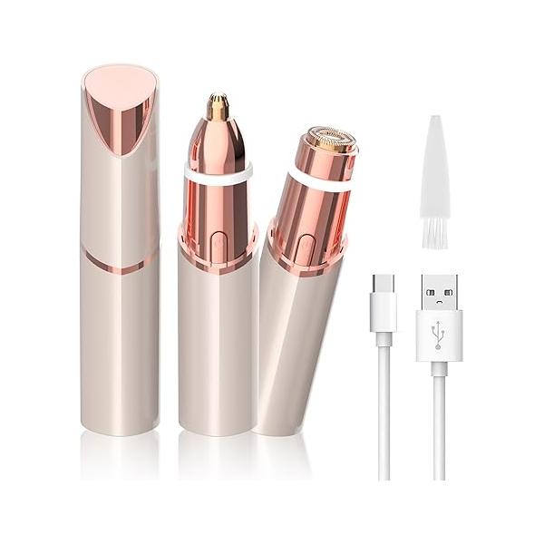 Facial Hair Removal Eyebrow Trimmer 2 in 1 - Hairs Remover for Women Rechargeable Travel Face Razor Lady Bikini Shaver Lips Peach Fuzz Eye Brow Nose Chin Armpit