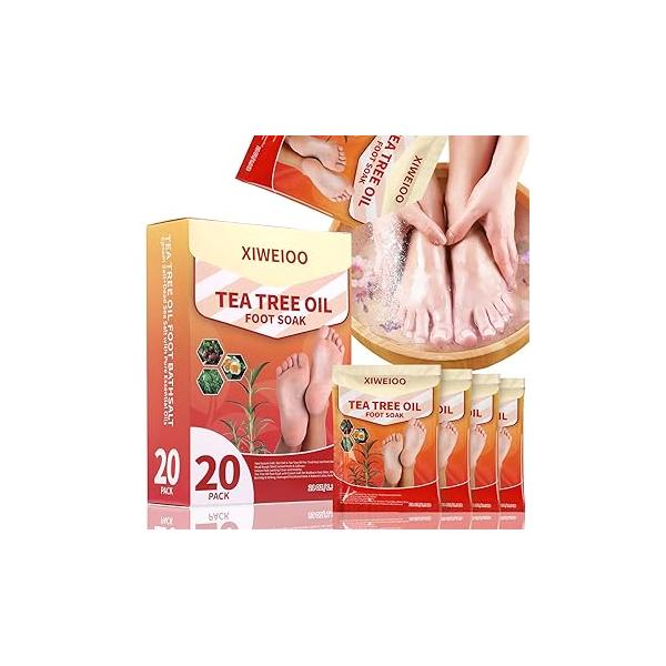 40 Pack Tea Tree Oil Foot Soak with Epsom Salt Lavender Salts for Dry Cracked Feet Soaker - Pedicure Supplies SpaToenail Athletes Foot, Odor Scent, Softens Calluses