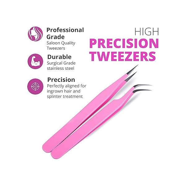 SIVOTE Lash Tweezers for Eyelash Extensions, Pack of 5 Peach - Extension Set with Diamond Grip, Precision Fiber Tip Volume Extensions