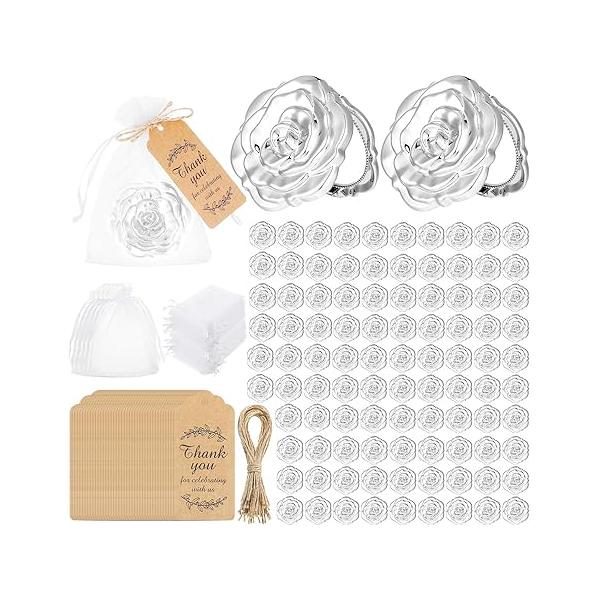 Panelee 96 Set Rose Compact Mirrors Bulk Wedding Party Favors Including Shape Thank You Tags and Jute Twine with White Organza Bags for Guests Souvenir(Gold)