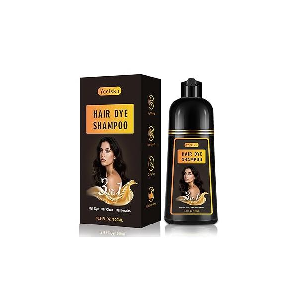 Brown Hair Dye Shampoo for Gray Coverage, Instant Color Shampoo, Long Lasting Champu Para Canas, Gentle & Fast, Easy to Use, 16.90 Fl Oz