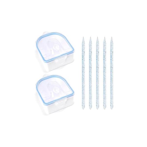 Nail Soaking Bowl Set 2PCS Soak Off with 5PCS Acrylic Sticks Cuticle Pusher Manicure Remover Tool Kit (7, Blue)