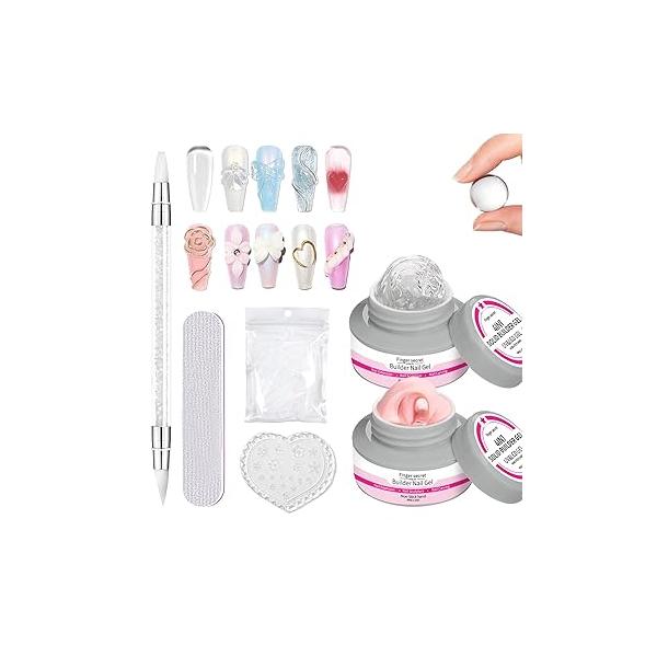 2 color Builder gel hard gel,Non-stick 3D nail Kit (Pink and Clear), Nail Extension Gel, Multi-functional long-lasting carving art 120g 4.2-oz, suitable for beginners to DIY holiday homes.