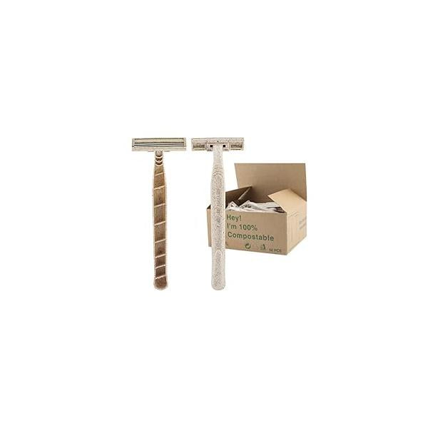 Eco-Friendly Razor | Disposable Recycled Material Men & Women Shaving Twin Blade Biodegradable Wheat Straw, 50 Count (Pack of 1)