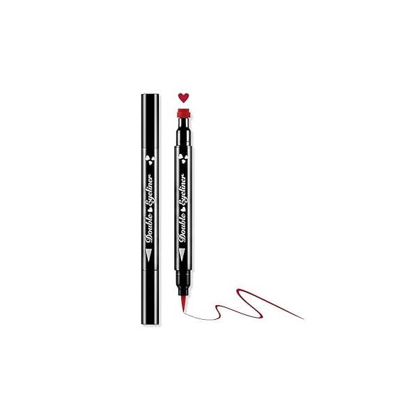 BINGBRUSH Double-sided Liquid Stamp Eyeliner Pen, Face Stamps Makeup Extremely Black Waterproof Slim Gel Felt Tip High Pigment & Seal (10#Star&Red)