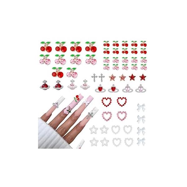 Barbiecore Nail Charms, Pink Gun Head Lip Heart Saturn Rhinestione Art Charms Jewelry Decorations Acrylic Gems Accessories for Women Girl DIY Crafts Supplies