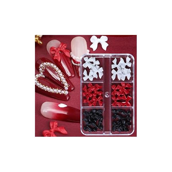 3D Flowers Charms for Nails, 12 Grids Colorful Flower Nail Art Rhinestones Mixed Size Cherry Blossom Acrylic Accessories with White Pearls Gold Silver Beads Women Decorations