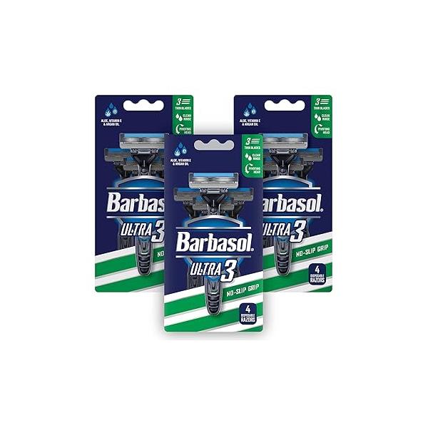 Barbasol Ultra 3 Premium Disposable Razor Value Pack Bundle (3 Packs/12 Total Razors)