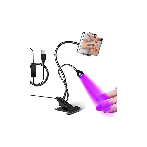 AORAEM UV LED Nail Lamp, Quick Drying Light for Gel Nails Foot Control Cure Flash with Black Gooseneck and Clamp