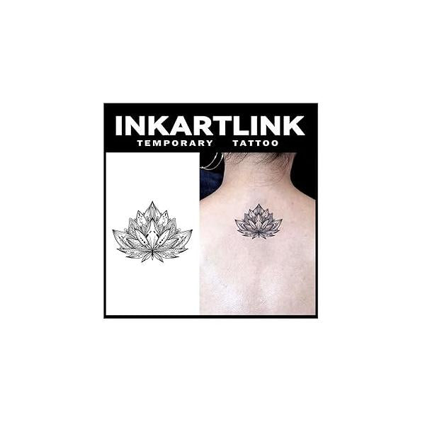 Temporary Tattoos, 2 Sheets Medium Semi Permanent Tattoo Adult Art Design Waterproof Temp Party Favors Realistic Look, No Adhesive, Reflection, Lasts 1-2 Weeks Black (Lotus)