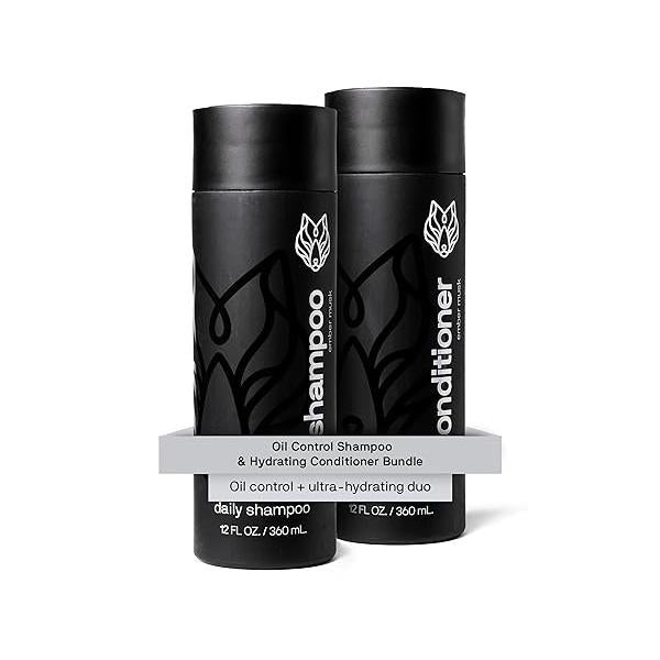 Black Wolf Mens Shampoo & Conditioner Set for Oily Hair - Oil Control with Moisturizing Deep Cleansing Formula Soft Silky Strands Daily Care Men