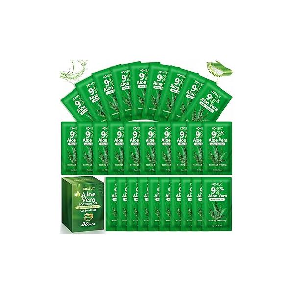 30 Pack Aloe Vera Gel for Face, Hair, Skin, Sunburn Relief, 99% Pure After Sun Skin Care Bulk Travel Size All Types