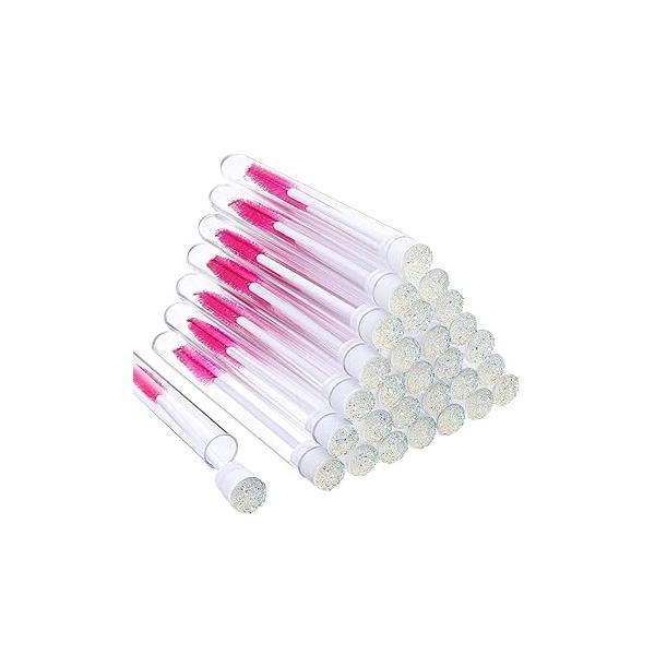 60 Pieces Mascara Wand Tube Set 30 Diamond Empty Eyelash Brush Tubes Spoolies Lash Extension Brushes Applicators Makeup Tools (110 mm, Pink)