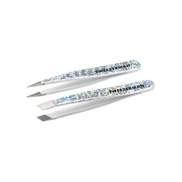 Tweezerman Hollygraphic Micro Mini Slant & Point Tweezer Set - Eyebrow Tweezers for Women and Men