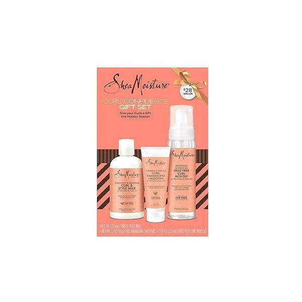 SheaMoisture Coconut & Hibiscus Hair Care Bundle - Curl Enhancing Smoothie, Style Milk + Frizz Free Mousse (3 Piece Set)