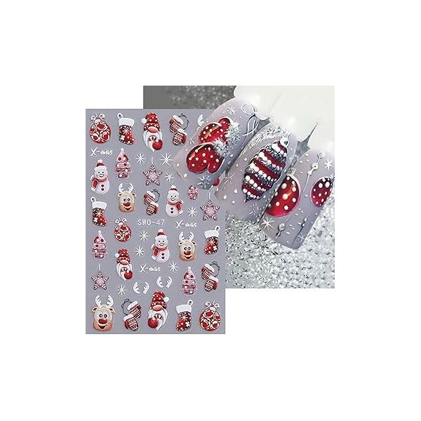 Xmas Cute Reindeer Nail Stickers Christmas Lovely Snowman Elk Designs Decals 2PCS Winter Stocking Glove Santa Claus Snowflake Back Adhesive Art Slider for Women