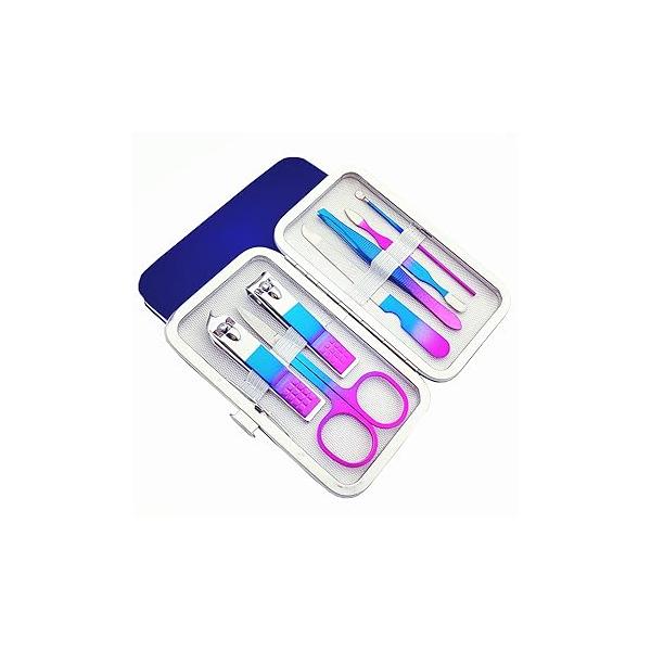 7pcs Manicure set, Nail Clippers Kit, Stainless Steel Clipping Tools Portable Travel Grooming The Best Gift with Luxurious Case (Black-7)