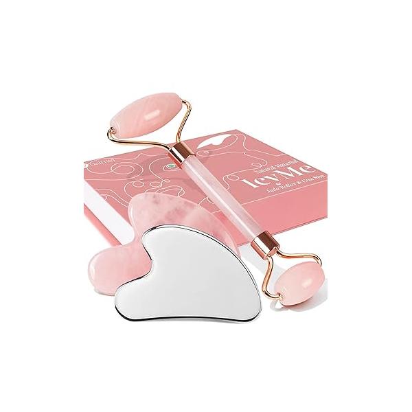 BAIMEI 2 Gua Sha Facial Tools & 1 Jade Roller Massage Set
