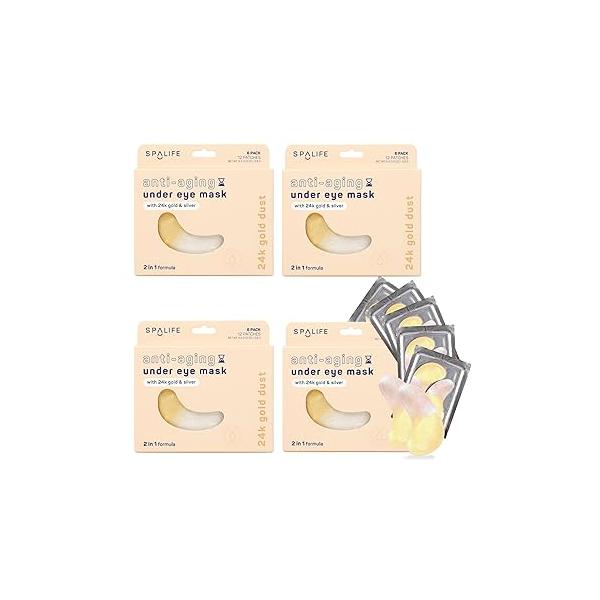 SpaLife Beauty Anti-Aging Under Eye Masks - Hydrogel Patches for Fine Lines, Dryness, & Dullness with 24K Gold, Colloidal Silver 2-in-1 Skincare Treatment 48 Pairs