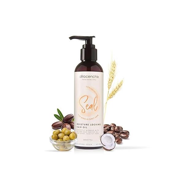 Afrocenchix Seal - Jojoba Oil for Afro and Curly Hair Moisture Locking Pure Natural Joba Castor Oils Shine, Growth, Thicker Healthier Organic Vegan Formula 200ml (7oz)