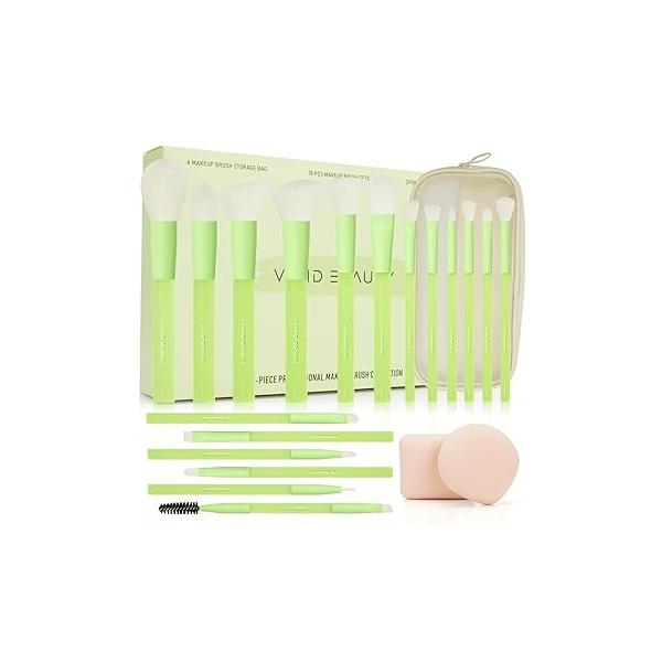 18pcs Colorful Makeup Brush Set with Make up Bag and Sponge Applicators for Liquid Foundation - Professional Cosmetics Tools Blush Blending Blender Brushes Gift Pack (Multi-Colored)